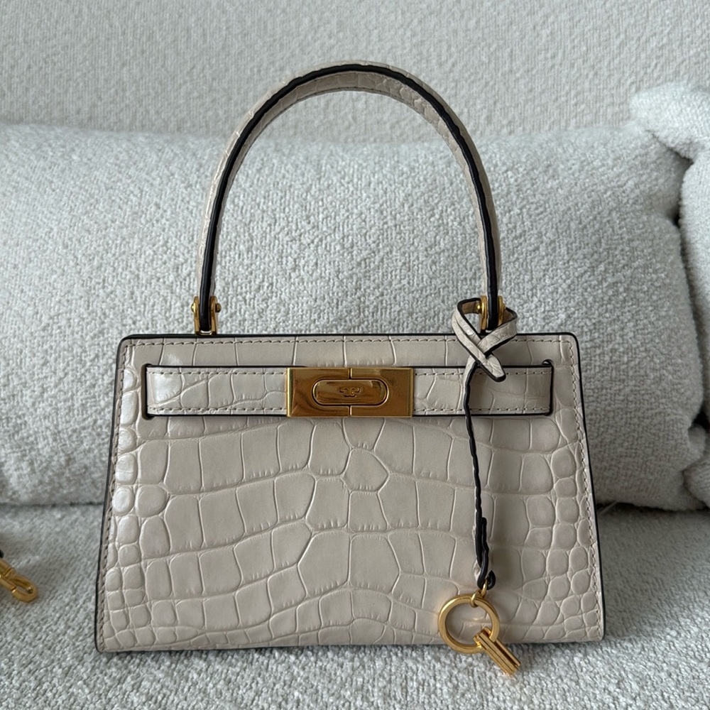 Tory Burch Lee Radziwill Croc Embossed Leather Tote Bag
